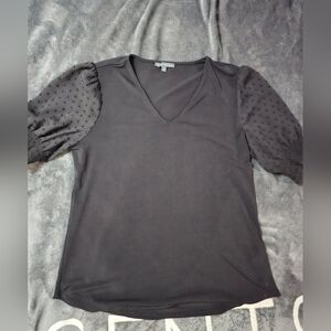 Adrianna Papell Black V-Neck Puff Sleeve Top